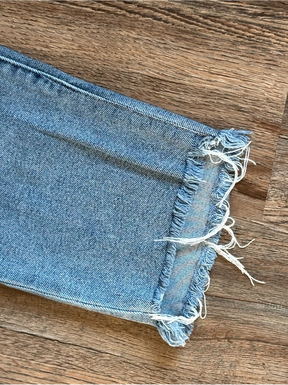 Kut from the Kloth Light Blue Cropped Straight Jeans with Frayed Hem - Picture 7 of 7